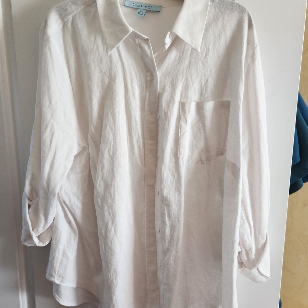 White Linen/cotton Blend Womens Shirt